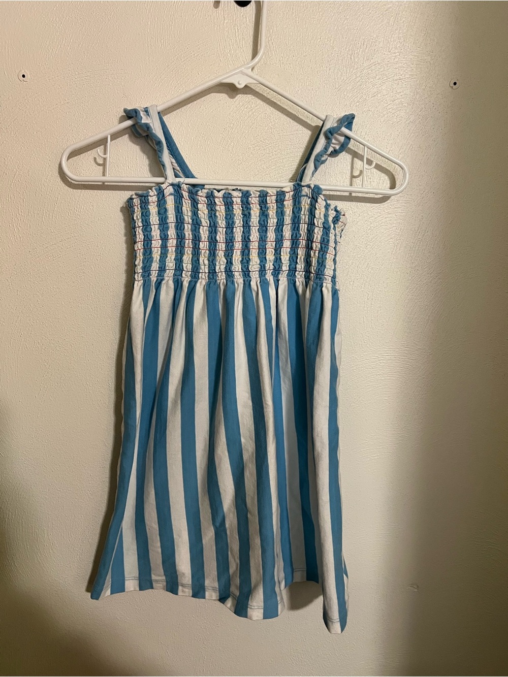 HANNA ANDERSON Classic Smocked Tank Top Striped Summer Dress Blue White Girl's 8